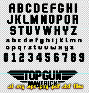 Top Gun Font SVG Files Topgun Maverick Vector Alphabet Letters Clipart Top gun logo Print Cut for Cricut Silhouette Military Air Force Navy