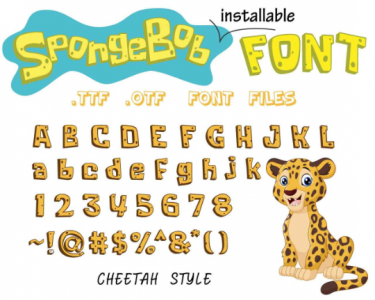 SpongeBob FONT ttf otf Installable Fonts for PC or Mac, Cheese Font, Leopard Font, Dalmatian Font, Cheetah Font, Wildcat Font, Lynx Font