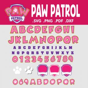 Paw Patrol Font SVG Girl Pink Color Alphabet Number