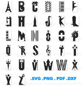 Architecture Music Human Alphabet Clip Art Letters SVG PNG PDF DXF