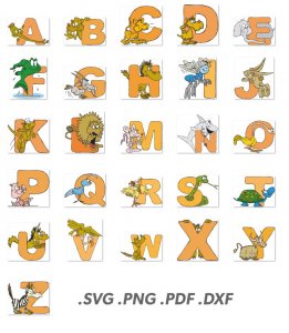 Animal Alphabet Clipart SVG Files PNG PDF DXF
