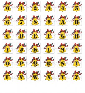 Yellow Bell Font SVG Christmas Bell Christmas Deco Alphabet Letters Numbers PNG PDF DXF